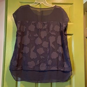 Navy Sheer layered shell floral top LIKE NEW